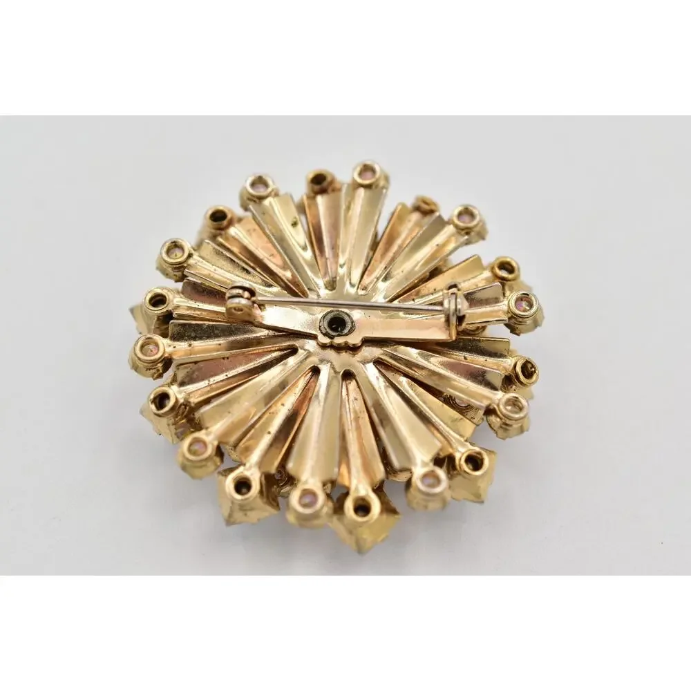 Vintage Crystal Starburst Flower Pin Brooch Aurora Borealis Rhinestone 60s BinBI
